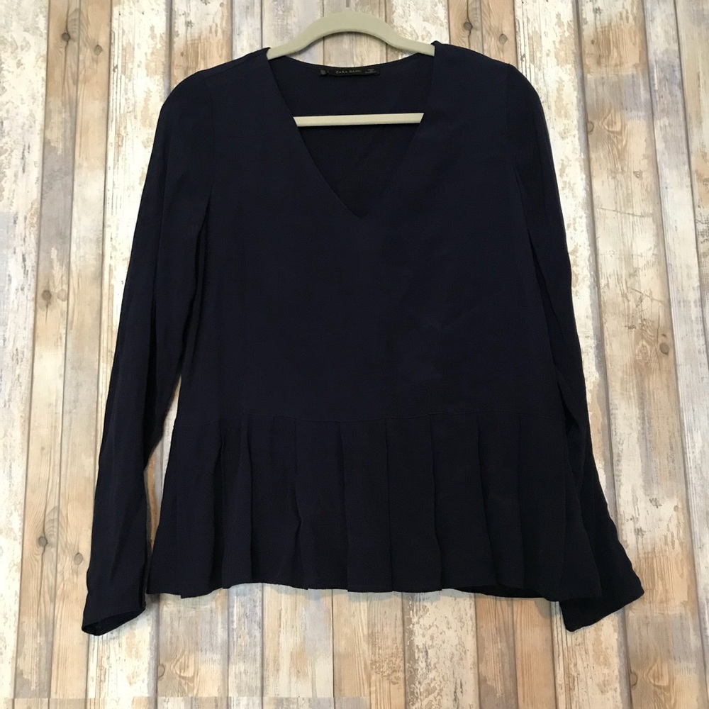 Zara basic blue long sleeve blouse | S